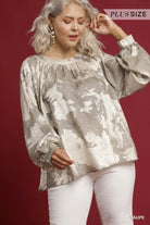 Umgee Taupe Metallic Fabric Blouse with Balloon Sleeves