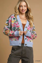 Umgee Light Blue Floral Knit Button-Up Cardigan LT. BLUE