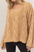 HYFVE Cable Knit V-Neck Sweater Shirts & Tops