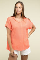 Zenana Brushed Waffle Exposed-Seam Short Sleeve Top Shirts & Tops