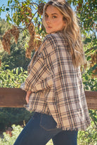 And The Why Taupe Button Up Raw Hem Plaid Shirt Shirts & Tops