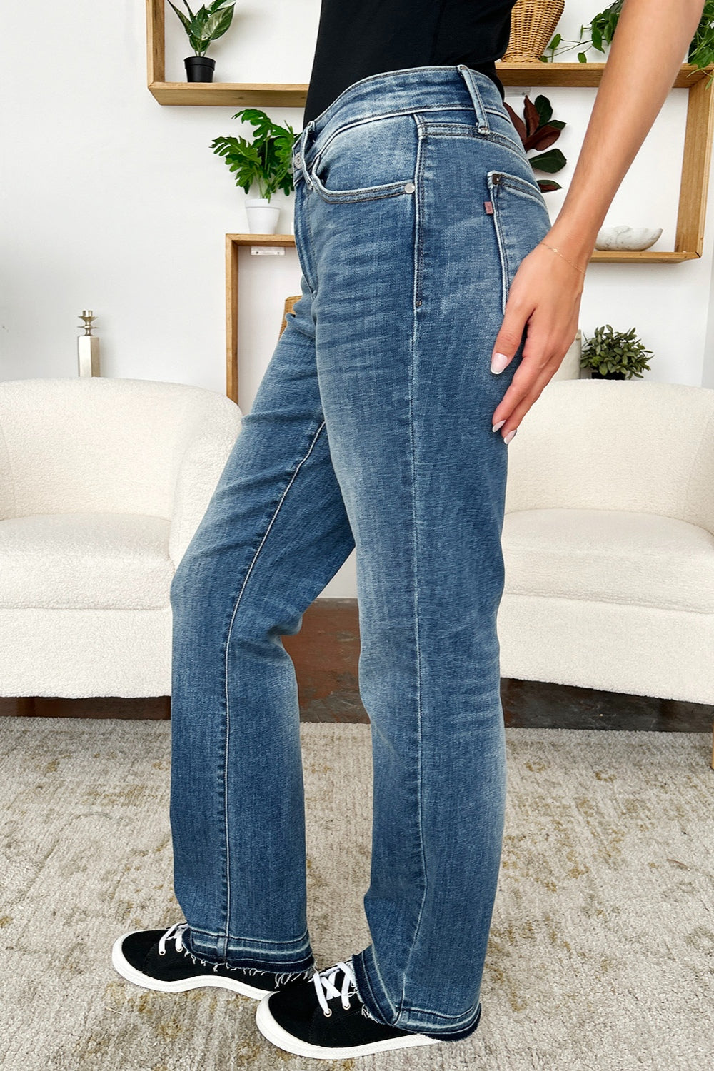 Judy Blue Leah Mid Rise Released Hem Dad Jeans Trendsi