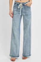 RISEN High Rise Pull On Straight Leg Jeans with Pockets