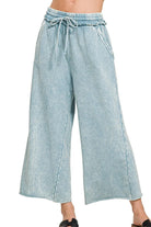 Zenana Blue Gray Washed French Terry Palazzo With Pockets BLUE GREY