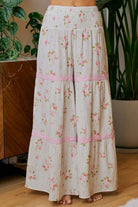 BiBi Rose Printed Gauze Trim Detail Smocked Maxi Pants TAUPE BLUSH