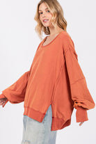 SAGE + FIG Amber Mineral Washed Side Slit Oversized Sweatshirt Trendsi