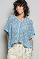 POL Cornflower Blue Crochet Lace Short Sleeve Top CORNFLOWER BLUE