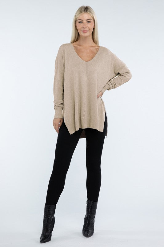 Zenana Hi-Low Hem Front Seam Sweater in 5 Colors ZENANA