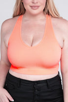 Zenana Plus Ribbed Cropped Racerback Tank Top NEON CORAL ZENANA