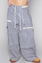 POL Denim Striped Lace Drawstring Pants with Cargo Pockets