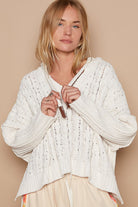 POL Cream Hooded Rib Weave Sleeves Cable Knit Sweater Trendsi