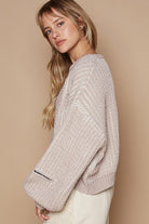 POL Latte Round Neck Heart Patch Zipper Point Sleeve Sweater Trendsi