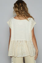 POL Embroidered Detail Boat Neck Cap Sleeve Lace Blouse in Cream