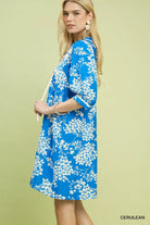 Umgee Cerulean Floral Babydoll Dress with Pockets