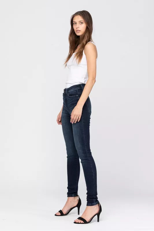 Judy Dark Washed Blue High Waist Washed Skinny Jeans