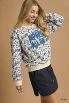 Umgee Ecru Scenic Print "Après All Day" Cropped Sweatshirt
