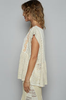 POL Embroidered Detail Boat Neck Cap Sleeve Lace Blouse in Cream