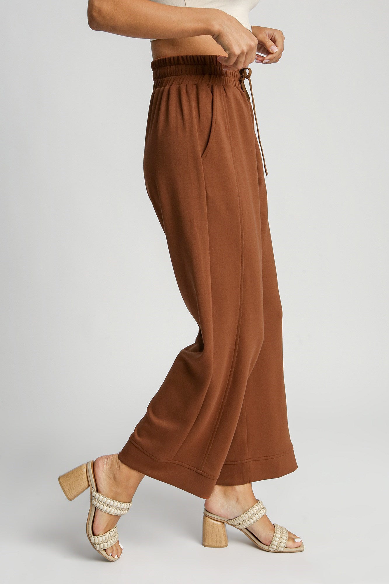 Umgee Rust Drawstring Wide Leg Pants with Pockets Rust Pants