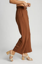 Umgee Rust Drawstring Wide Leg Pants with Pockets Rust Pants