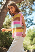 Davi & Dani Crochet Multi Striped Pullover Knit Sweater Vest Davi & Dani