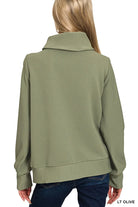 Zenana Light Olive Ribbed High Neck Half Zip Pullover & Pants Set