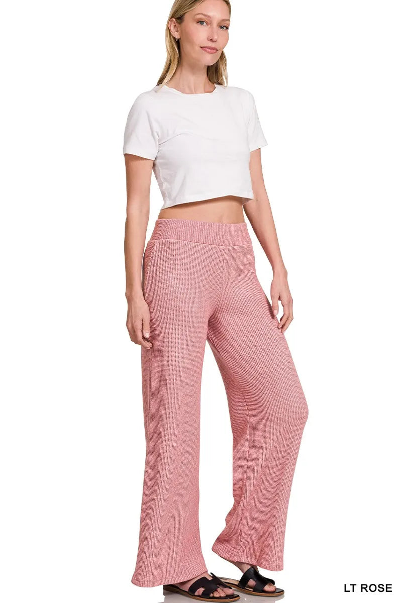 Zenana Light Rose Sweater Boxy Top & Long Pants Set