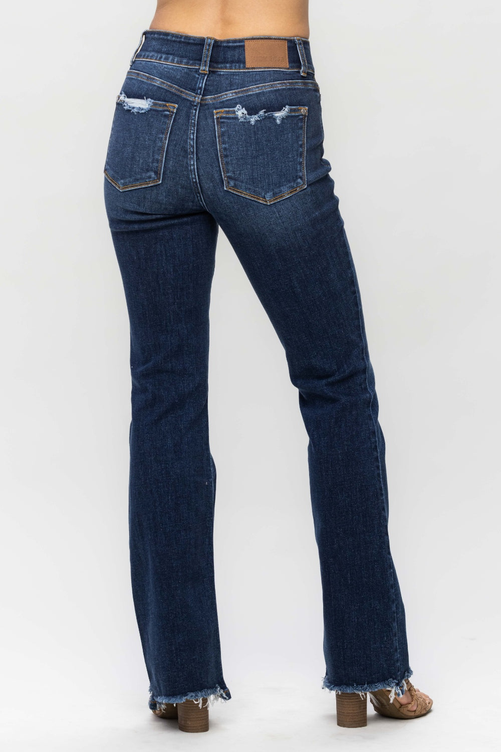 Judy Blue Jenna Dark Washed Frayed Hem Bootcut Jeans Trendsi