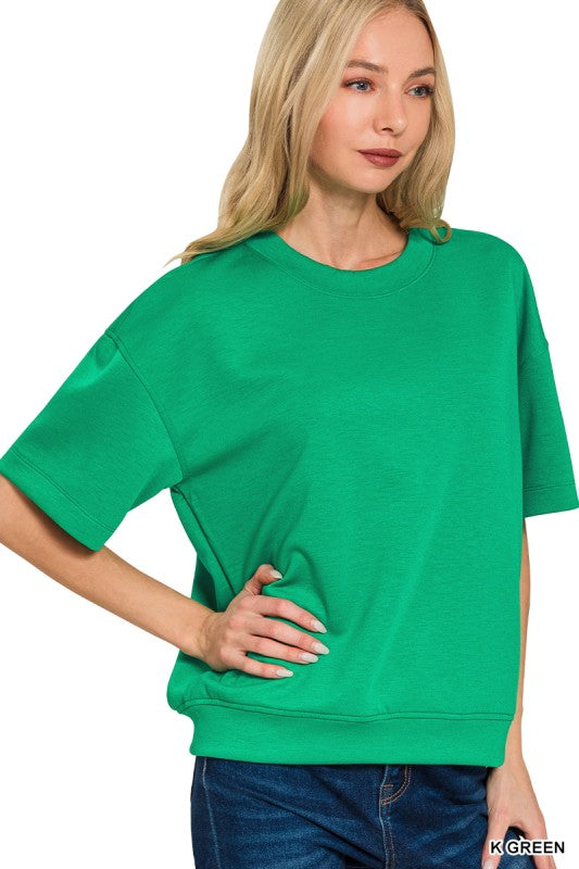 Zenana Kelly Green Scuba Short Sleeve T-Shirt and Shorts Set