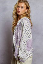 POL Lavender Floral Balloon Sleeve Hooded Lace Jacket with Stitch Detail