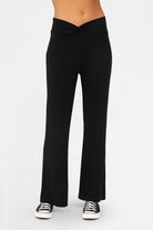 Mono B Black Cross Pleat Flare Pants Black Activewear