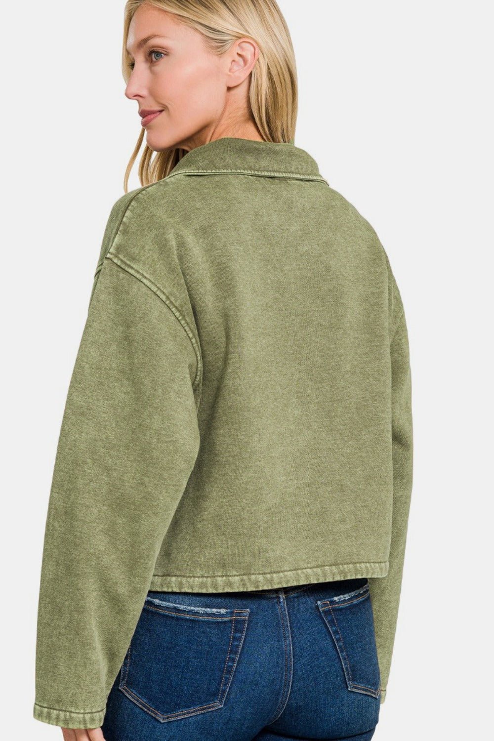 Zenana Acid Wash Fleece Half Snap Sweatshirt with Pocket Shirts & Tops