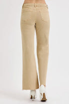 RISEN Tan Tummy Control Raw Hem Wide Leg Jeans