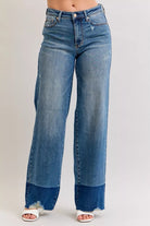 Judy Blue Dark Washed Raw Hem High Waist Column Straight Jeans DK