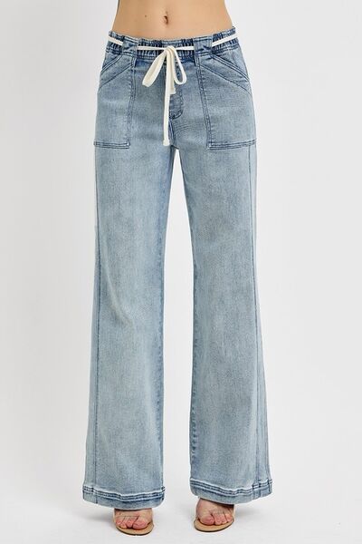 RISEN High Rise Pull On Straight Leg Jeans with Pockets Medium