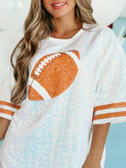 Preorder Game Day Sequin Football Round Neck Half Sleeve Oversized Top Trendsi