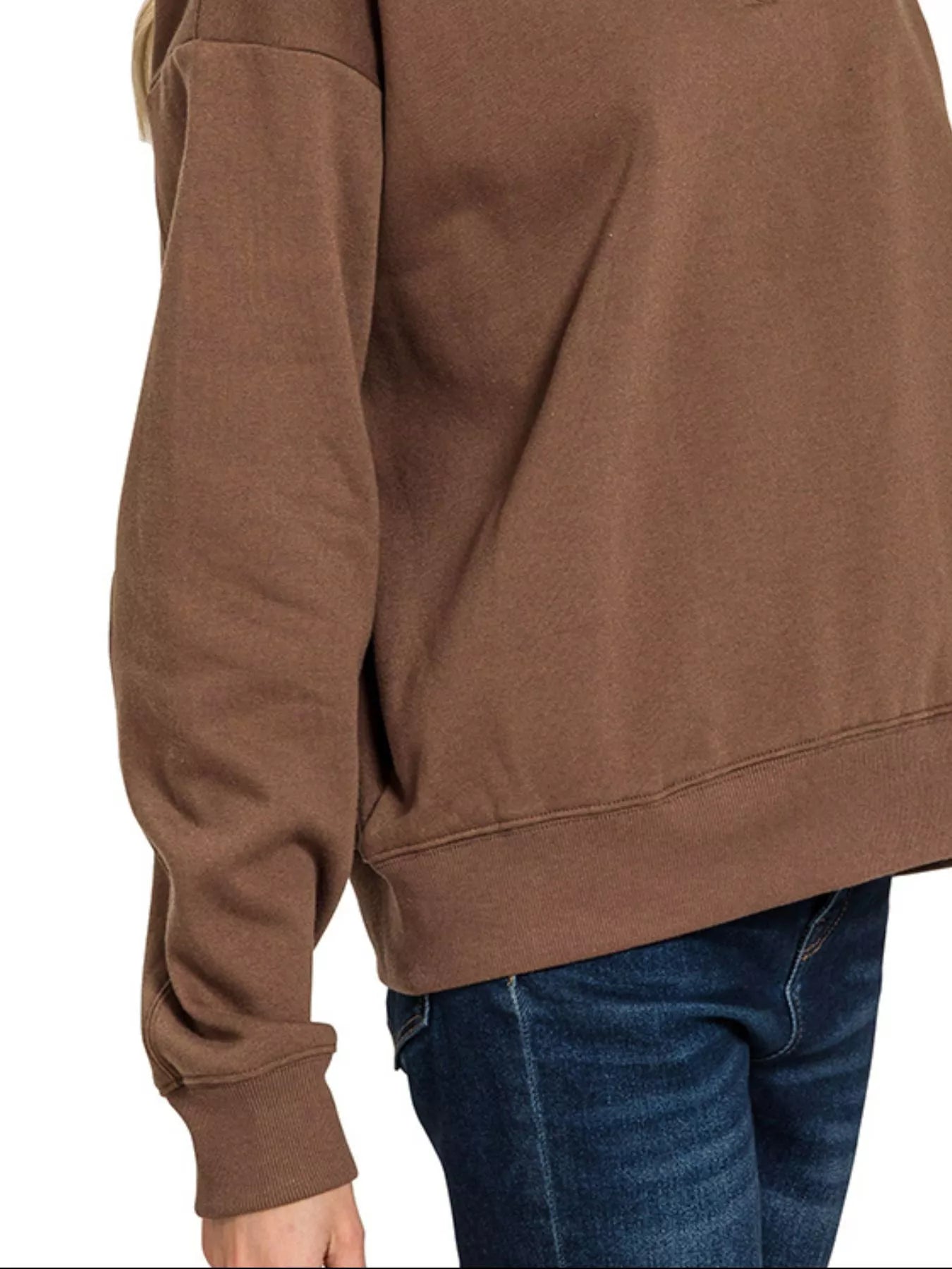 Zenana Brown Fleece Half Zip Sweatshirt