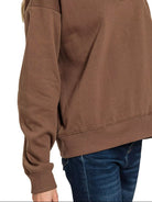 Zenana Brown Fleece Half Zip Sweatshirt