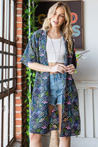 Heimish Navy Half Sleeve Floral Open Cardigan