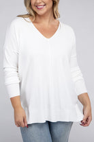 Zenana Plus Garment Dyed Front Seam Sweater IVORY ZENANA