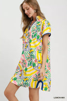 Umgee Tropical Print Collared Shift Dress