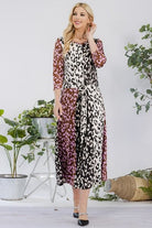 Celeste Leopard Color Block Front Tie Midi Dress