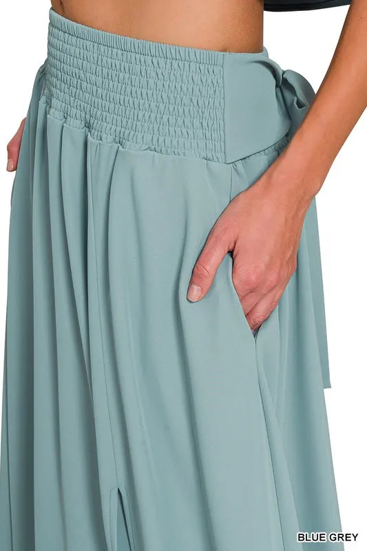 Zenana Blue Gray Heavy Woven Span Crop Tee & Skirt Set