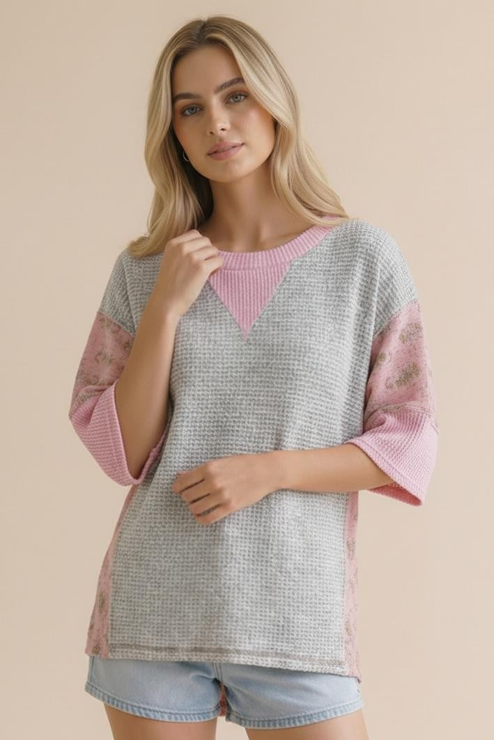 Haptics Cozy Color Block Waffle Knit Top
