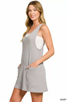 Zenana Sleet Washed Slub Adjustable Strap Overall Dress