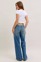 Judy Blue Mid Rise Column Straight Jeans with Corduroy Waist