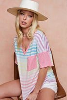 BiBi Rainbow Stripe Printed Triblend Knit Top