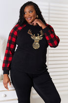 Heimish Sequin Reindeer Graphic Plaid Top Trendsi