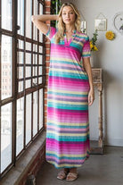 Heimish Pink Multi Color Striped Short Sleeve Maxi Dress