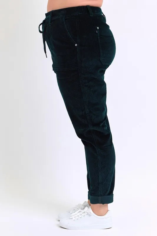 Judy Blue Emerald Green High Waisted Corduroy Cuffed Joggers