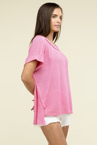 Zenana Brushed Waffle Exposed-Seam Short Sleeve Top ZENANA